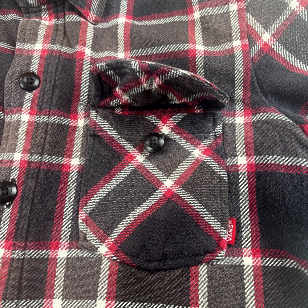 Vans off The Wall Flannel Shacket Mens M Black Red Plaid Lined Pockets Button-Up - Picture 5 of 11